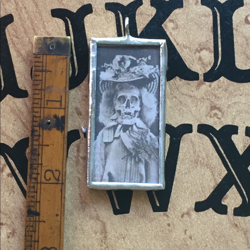 Victorian mourning skeleton Halloween pendant